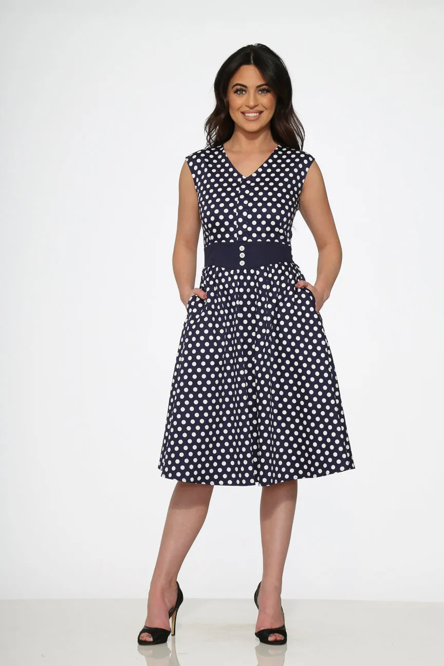 Navy Blue White Polka Dot Swing Dress sold by Modcloth product image thumbnail 2