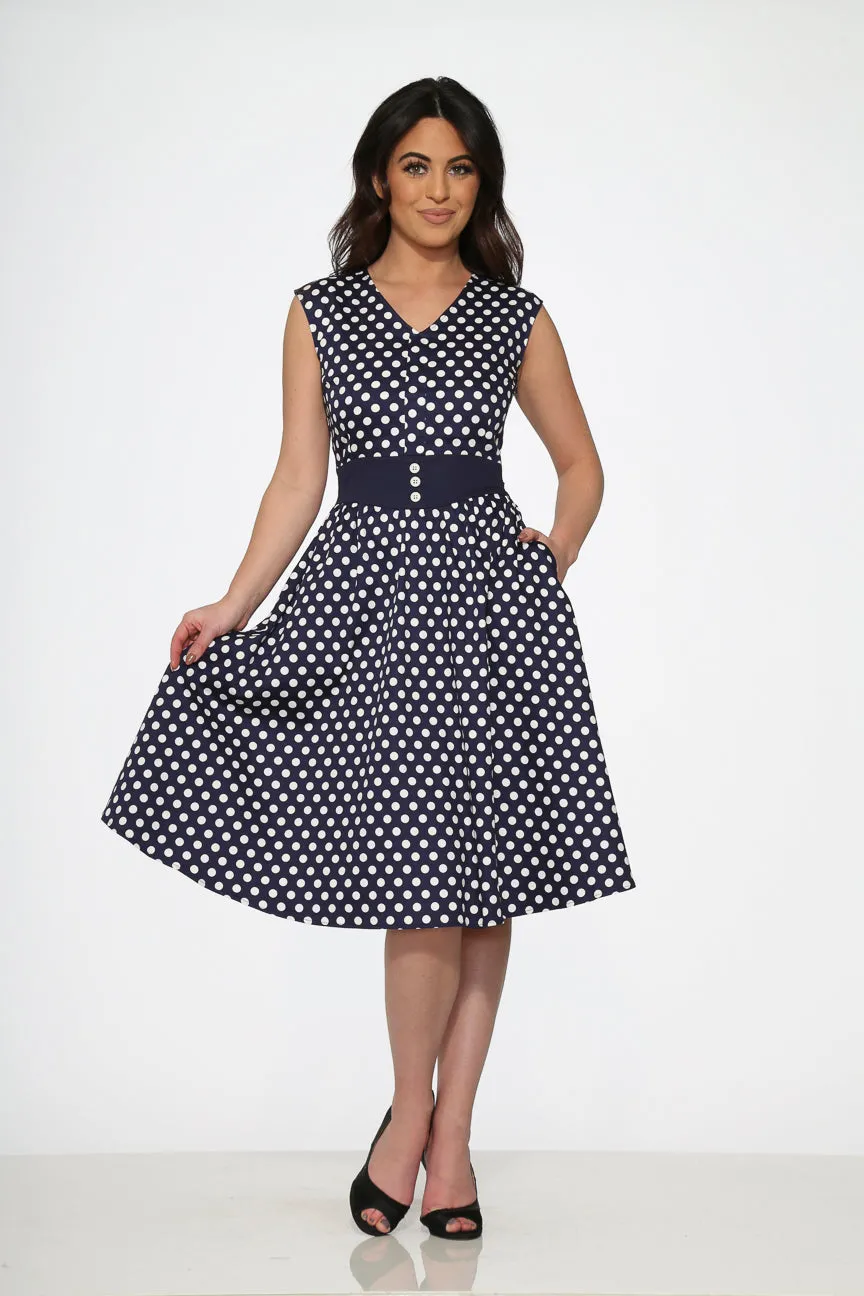 Navy Blue White Polka Dot Swing Dress sold by Modcloth product image thumbnail 3