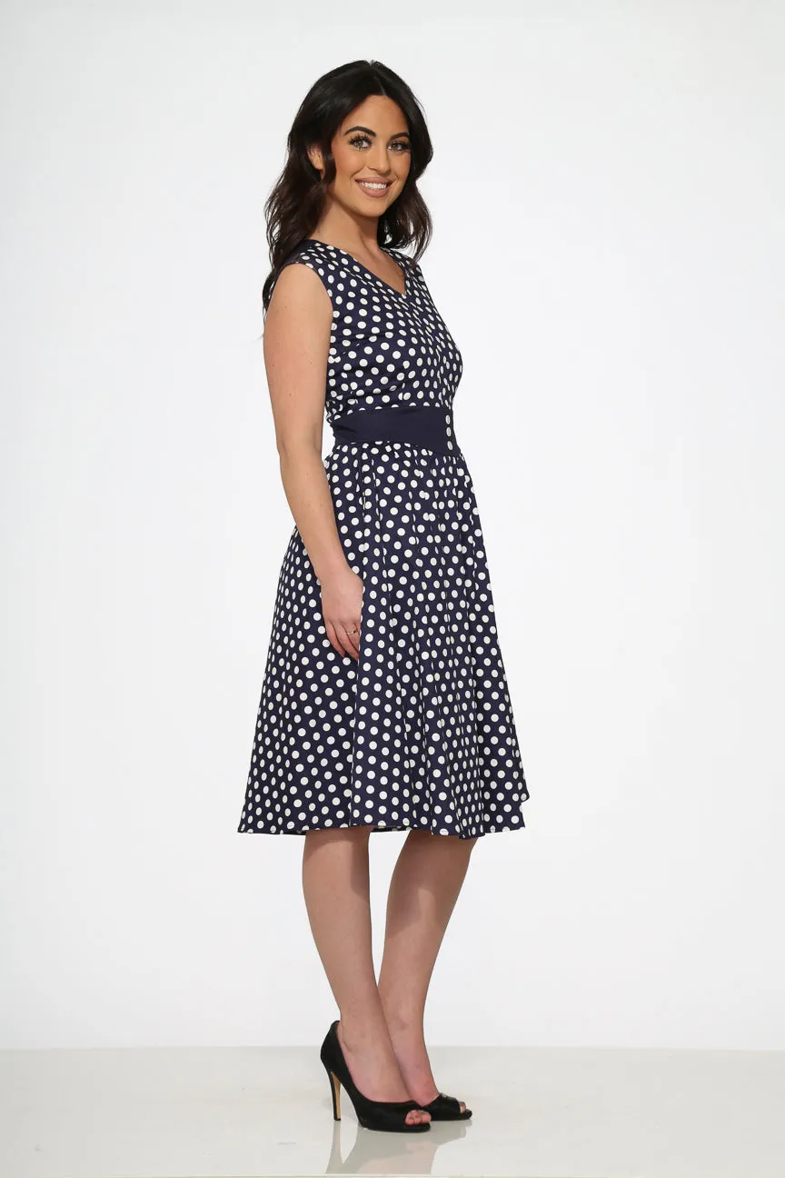 Navy Blue White Polka Dot Swing Dress sold by Modcloth product image thumbnail 4