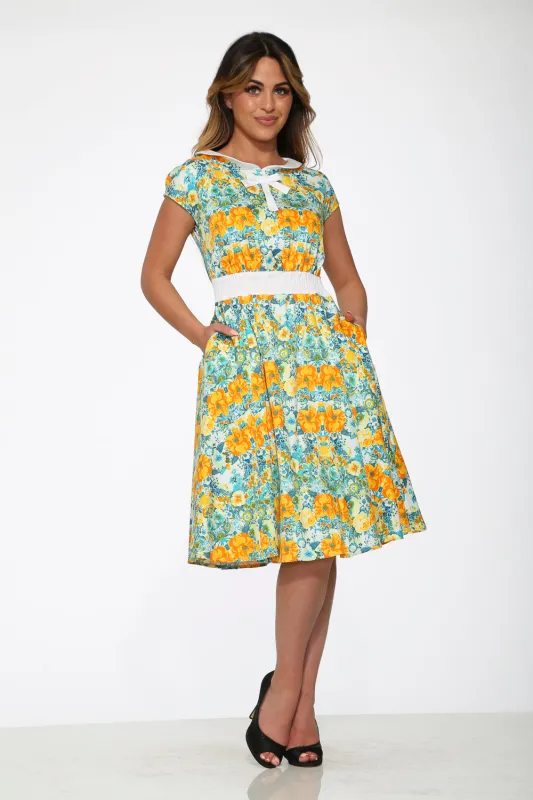 Yellow Floral Swing Dress sold by Modcloth