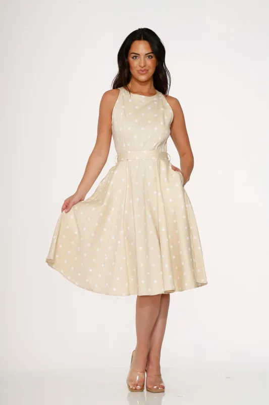 Beige & White Polka Dot Swing Dress sold by Modcloth