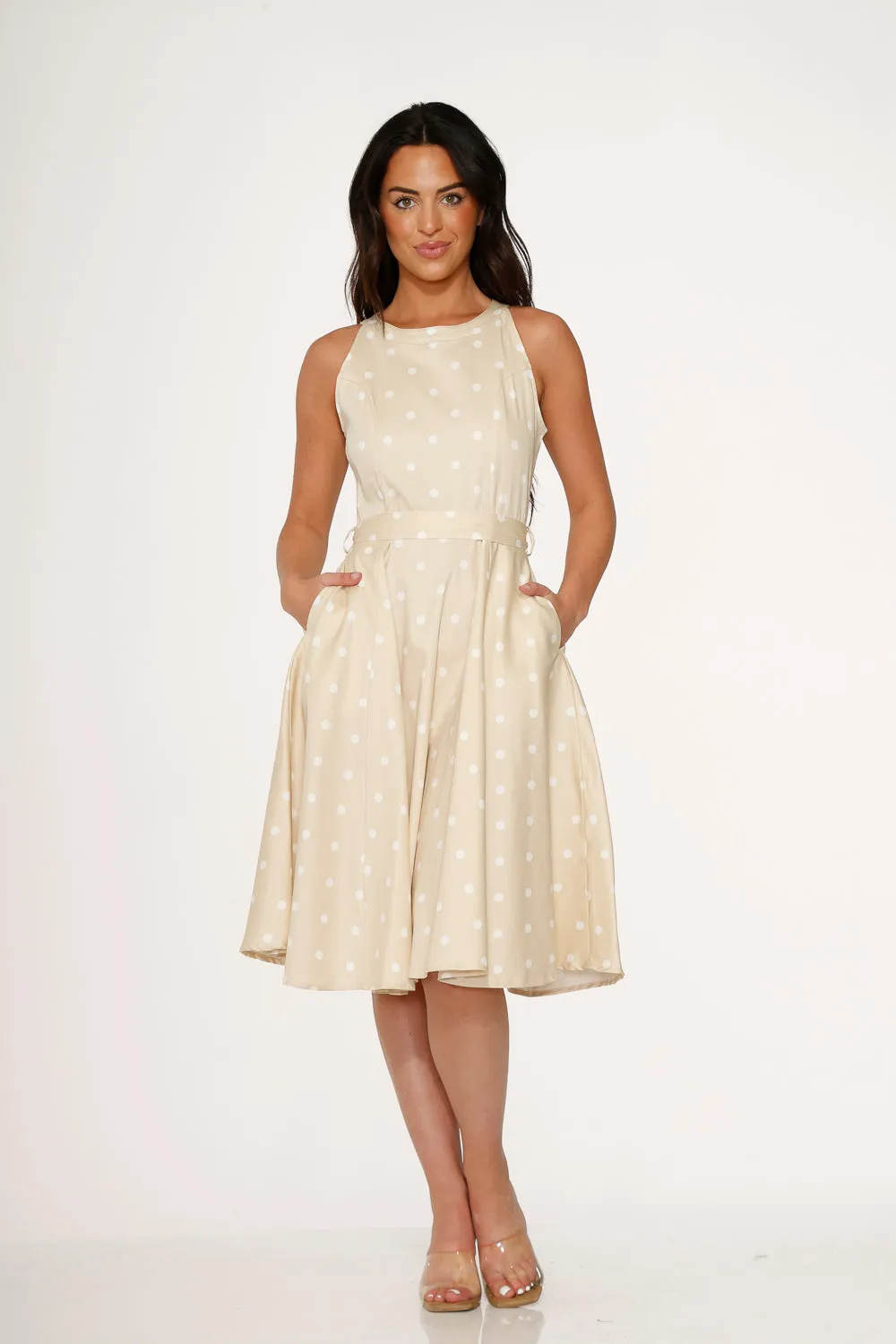 Beige & White Polka Dot Swing Dress sold by Modcloth product image thumbnail 2