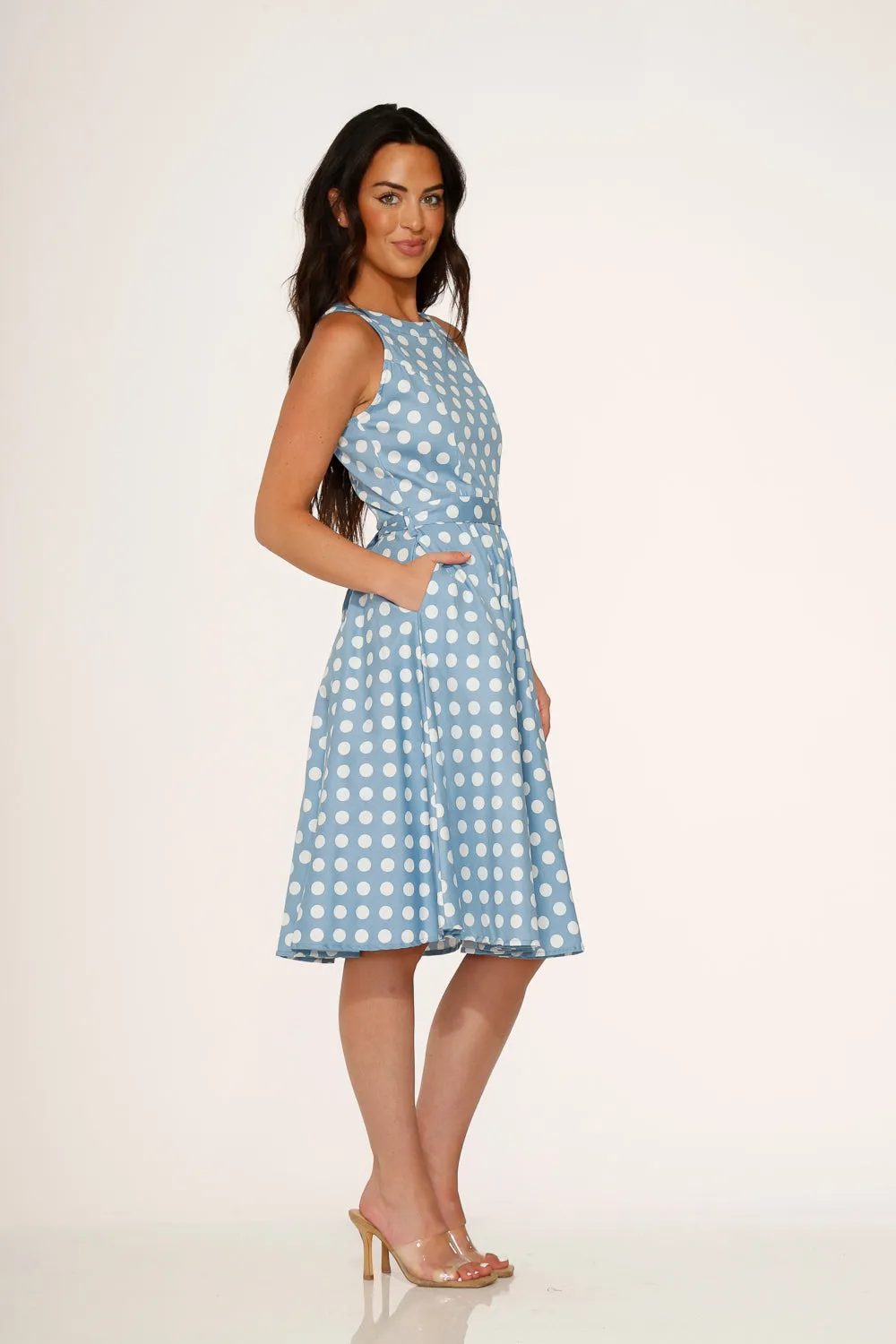 Light Blue & White Polka Dot Swing Dress sold by Modcloth product image thumbnail 4