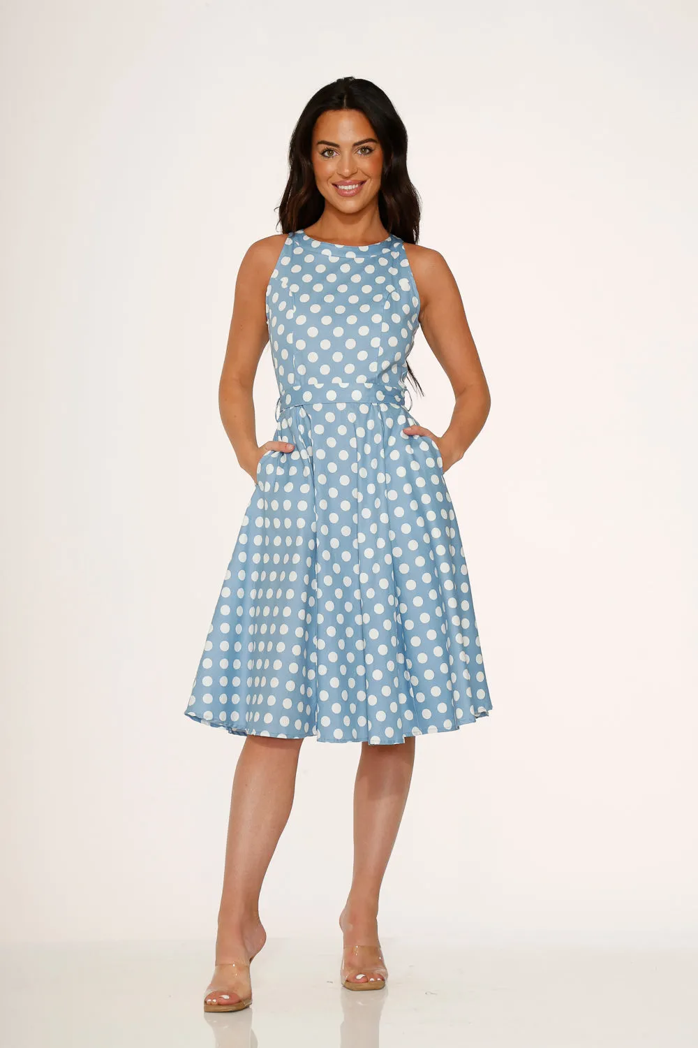 Light Blue & White Polka Dot Swing Dress sold by Modcloth product image thumbnail 2