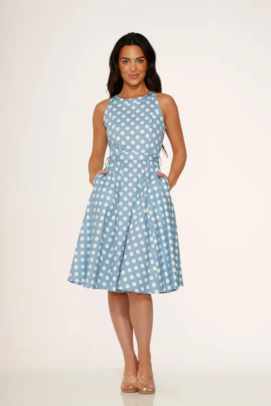 Light Blue & White Polka Dot Swing Dress sold by Modcloth