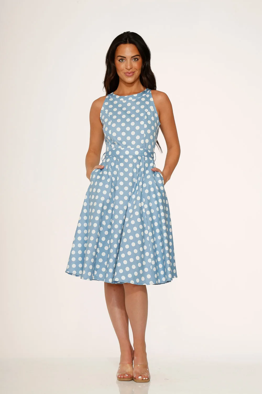 Light Blue & White Polka Dot Swing Dress sold by Modcloth