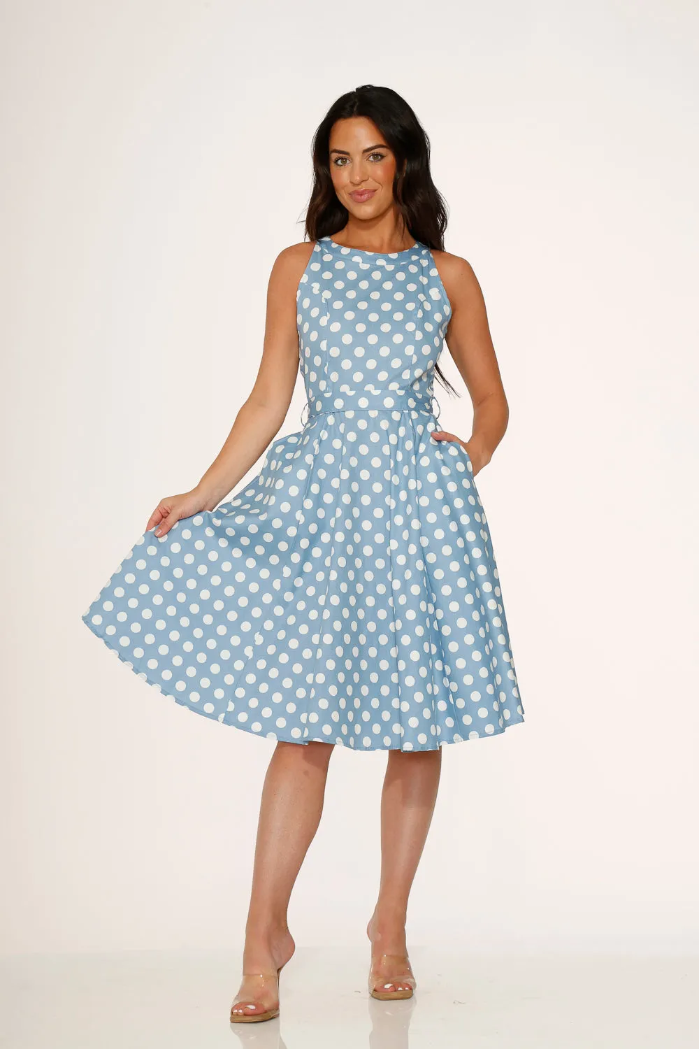 Light Blue & White Polka Dot Swing Dress sold by Modcloth product image thumbnail 3