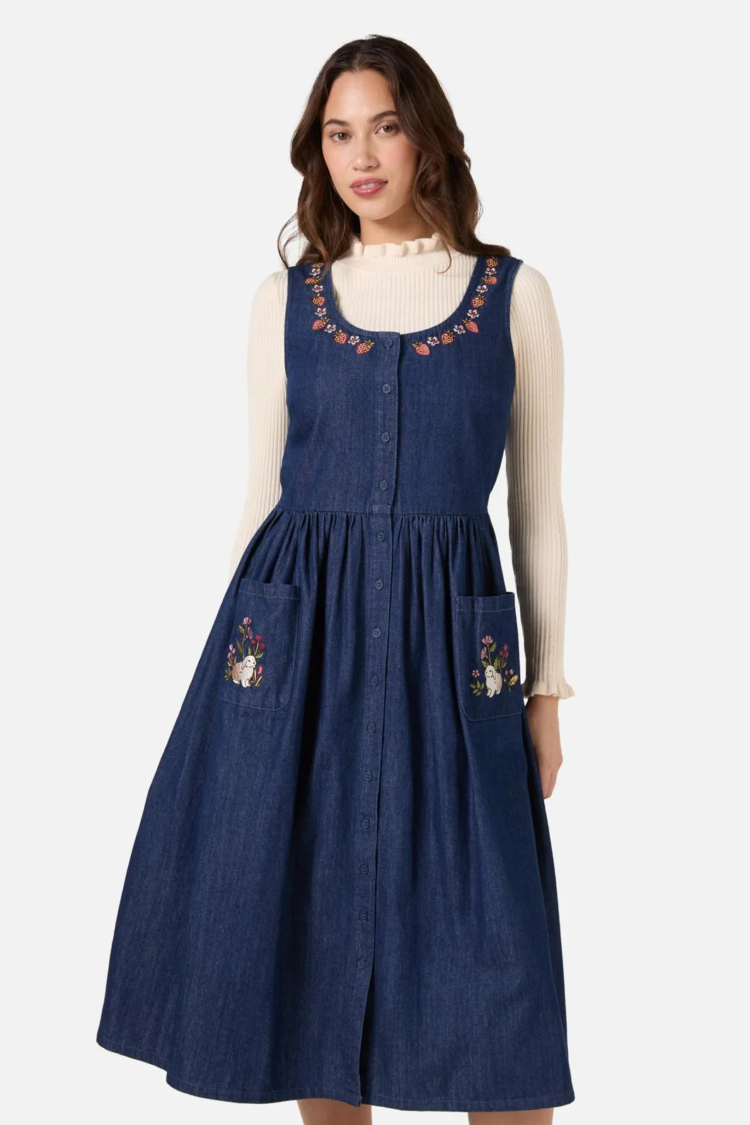 Rabbit Embroidered Denim Dress sold by Modcloth