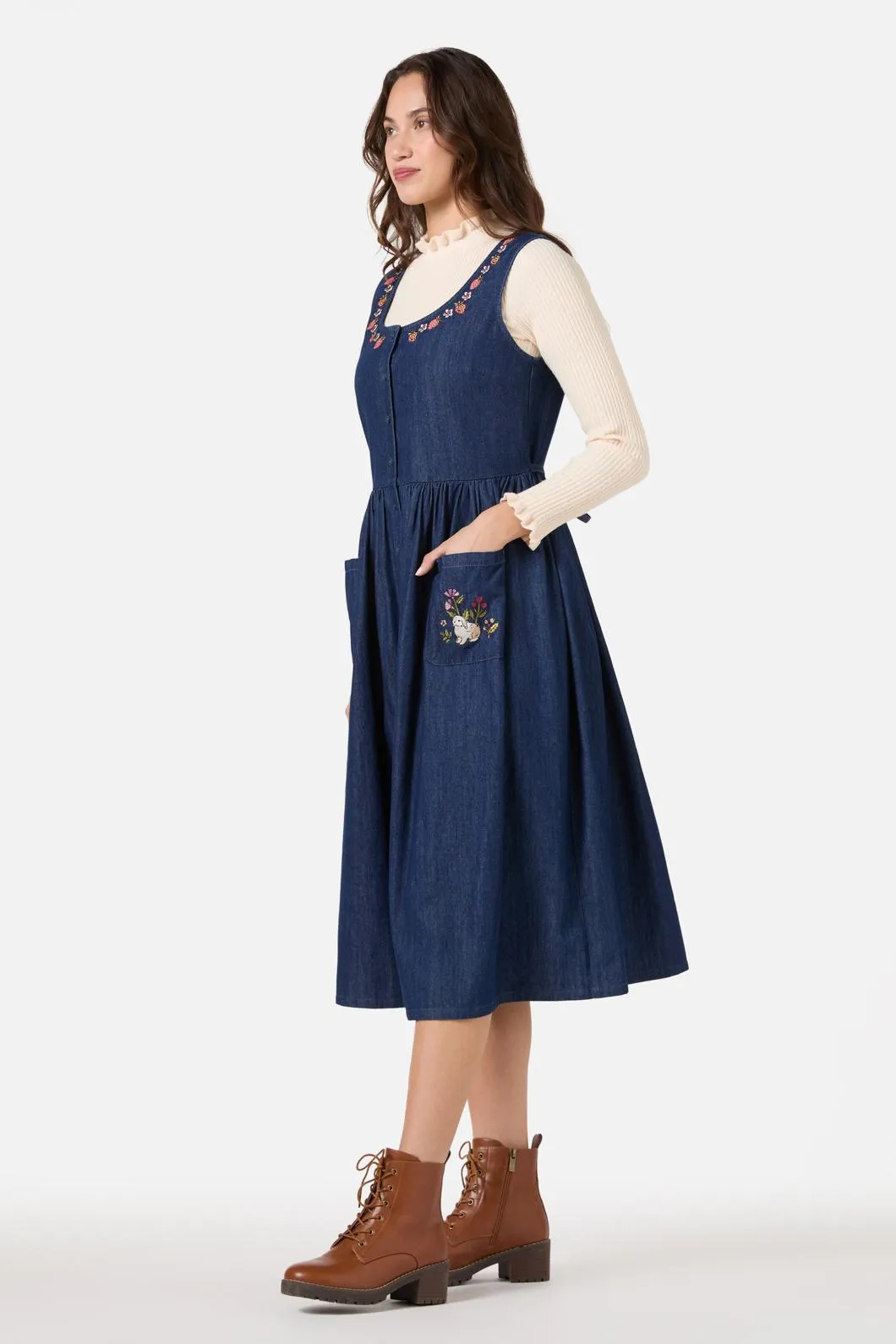 Rabbit Embroidered Denim Dress sold by Modcloth product image thumbnail 3