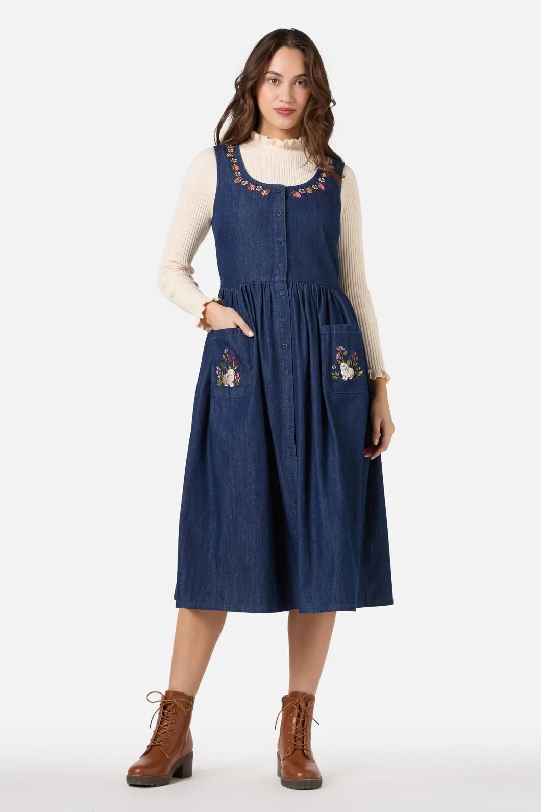 Rabbit Embroidered Denim Dress sold by Modcloth product image thumbnail 2