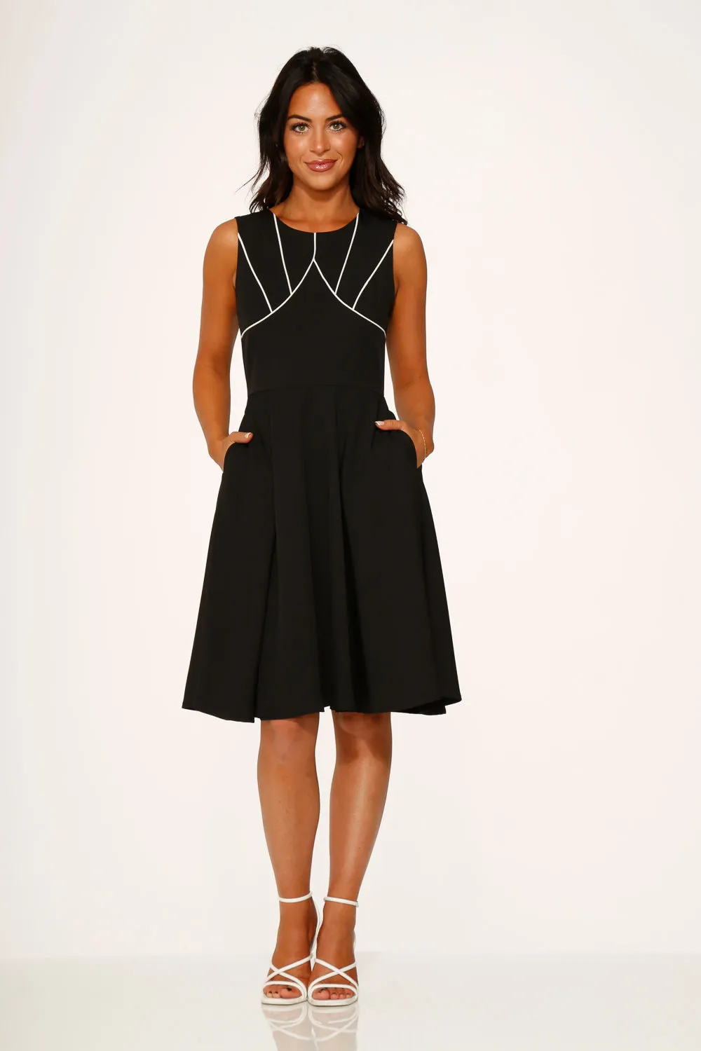 Black & White Piping Swing Dress sold by Modcloth