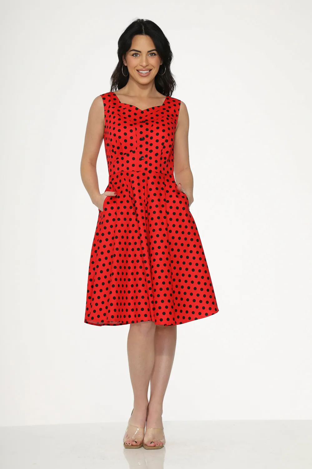 Red Black Polka Dot Swing Dress sold by Modcloth product image thumbnail 2