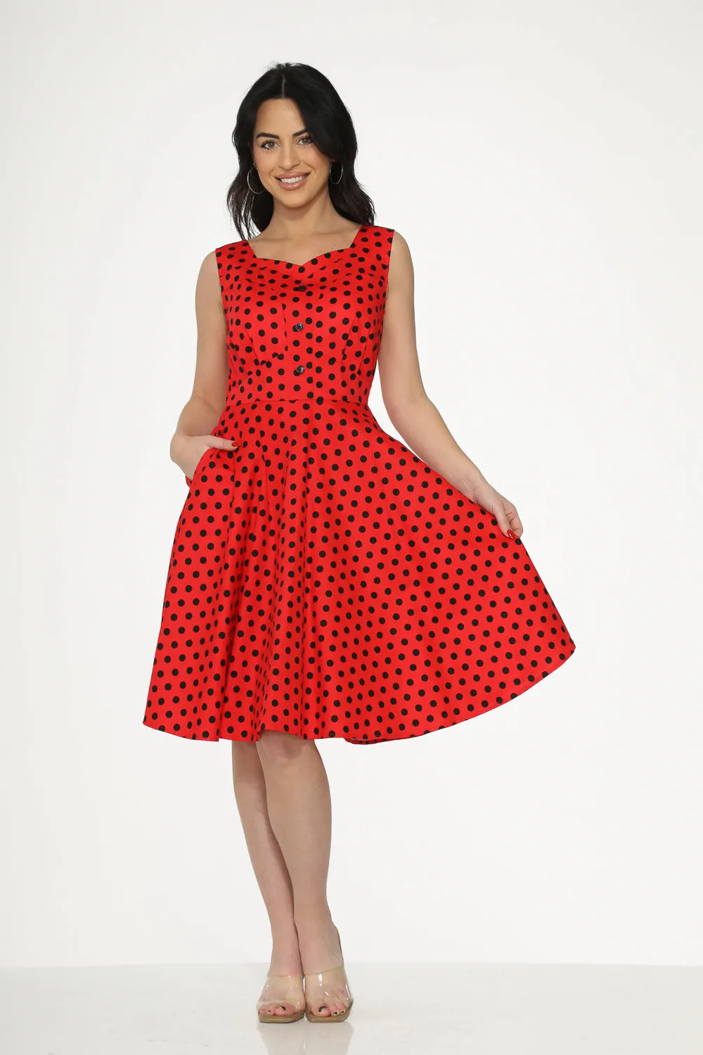 Red Black Polka Dot Swing Dress sold by Modcloth