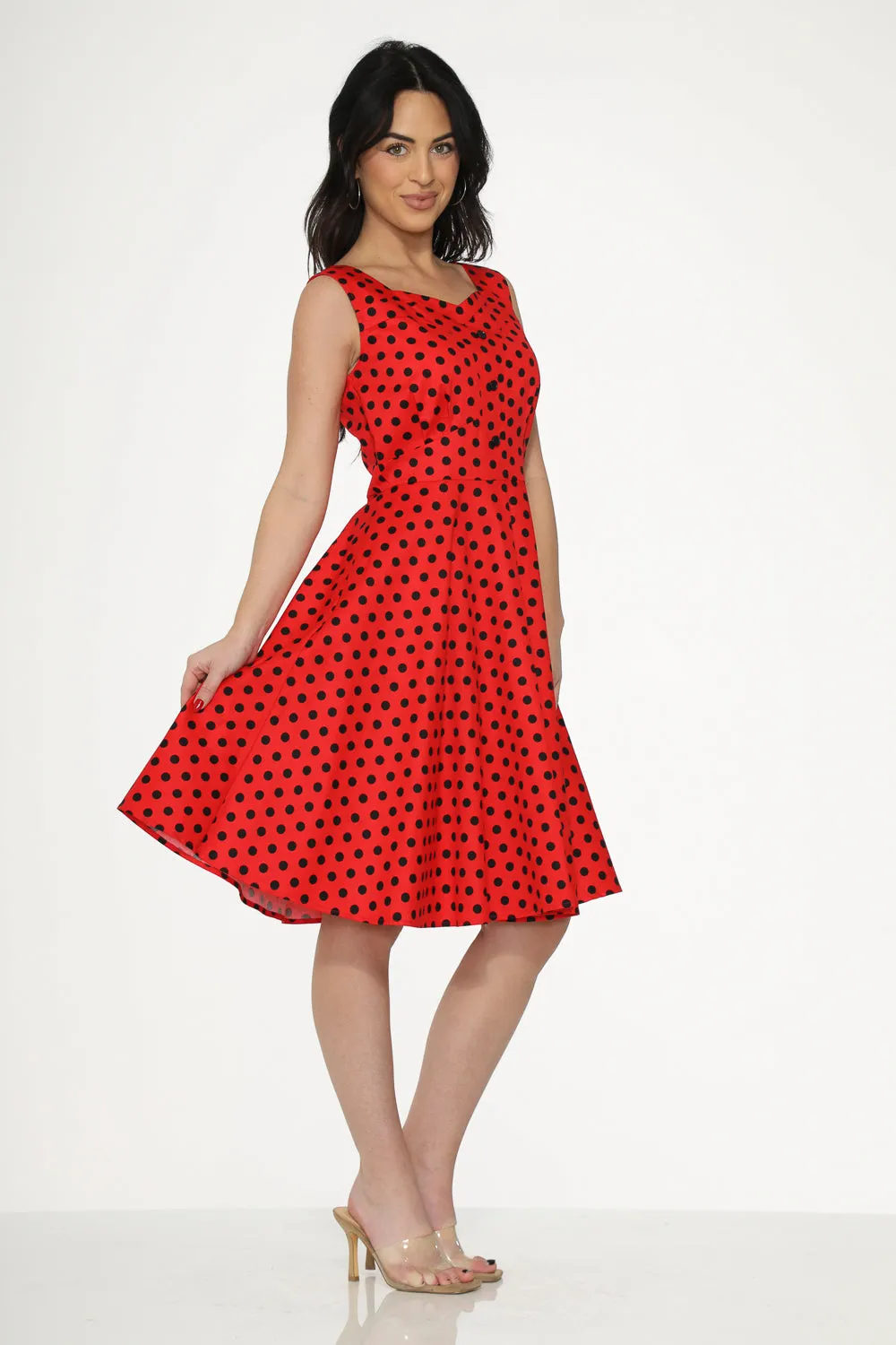 Red Black Polka Dot Swing Dress sold by Modcloth product image thumbnail 3