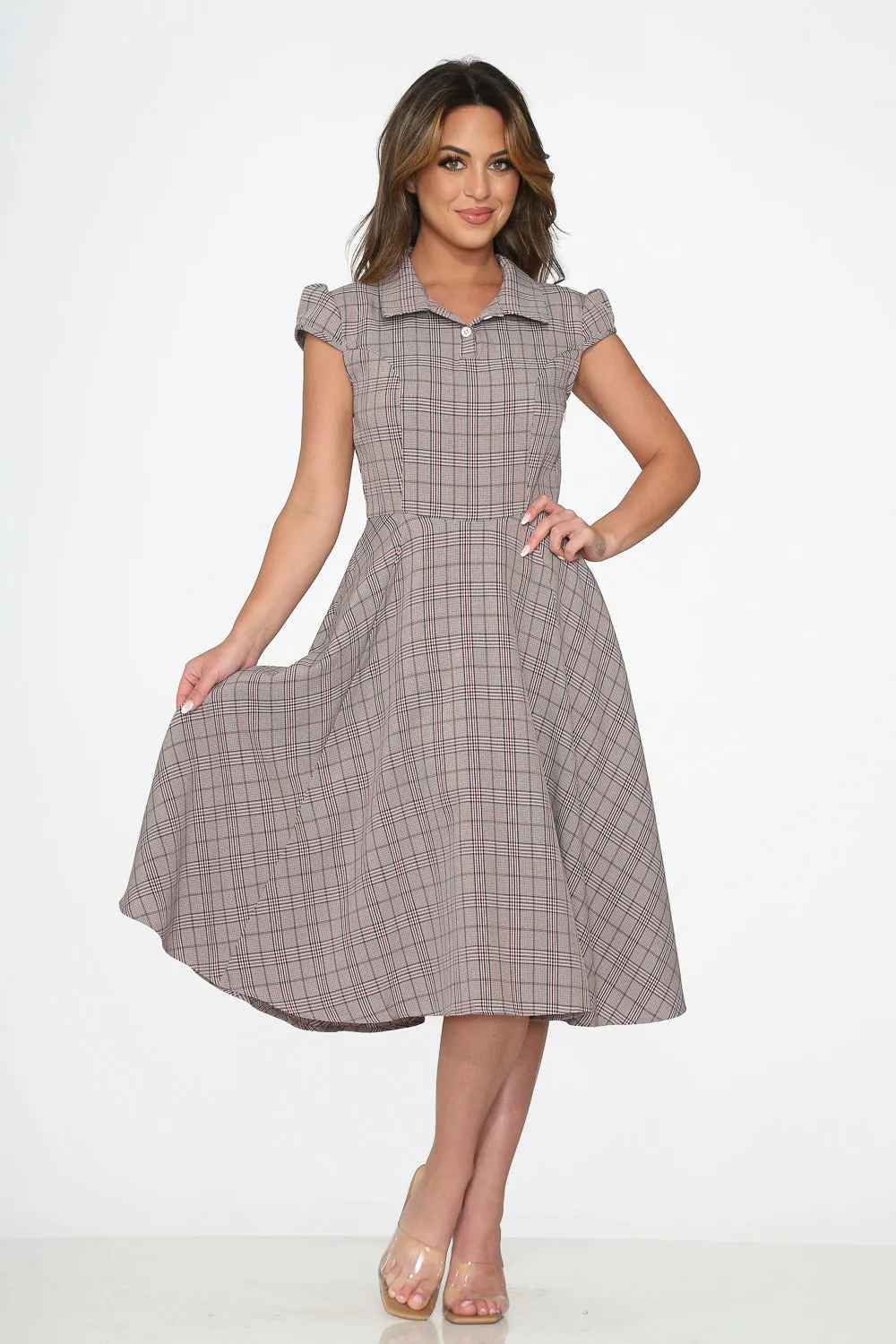 Brown Plaid Swing Dress sold by Modcloth