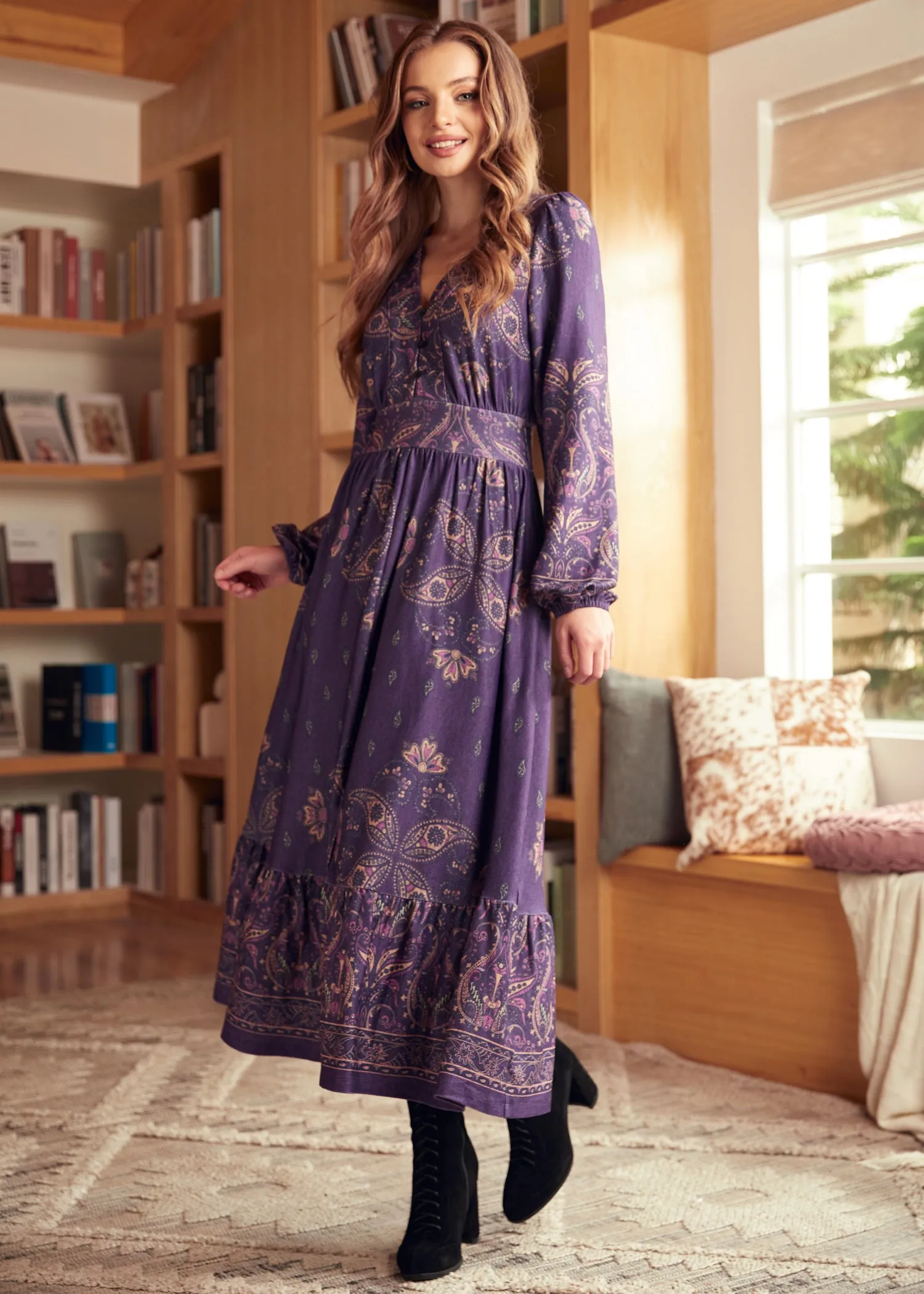 Goldie Hour V-Neck Midi Dress sold by Modcloth