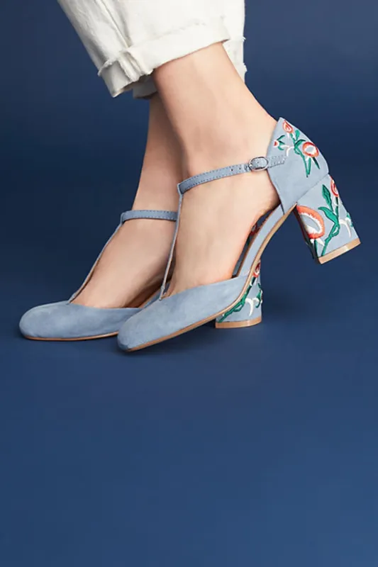 Frenchie T-Strap Embroidered Heels sold by Modcloth