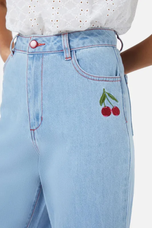 Cherry Embroidered Jean sold by Modcloth