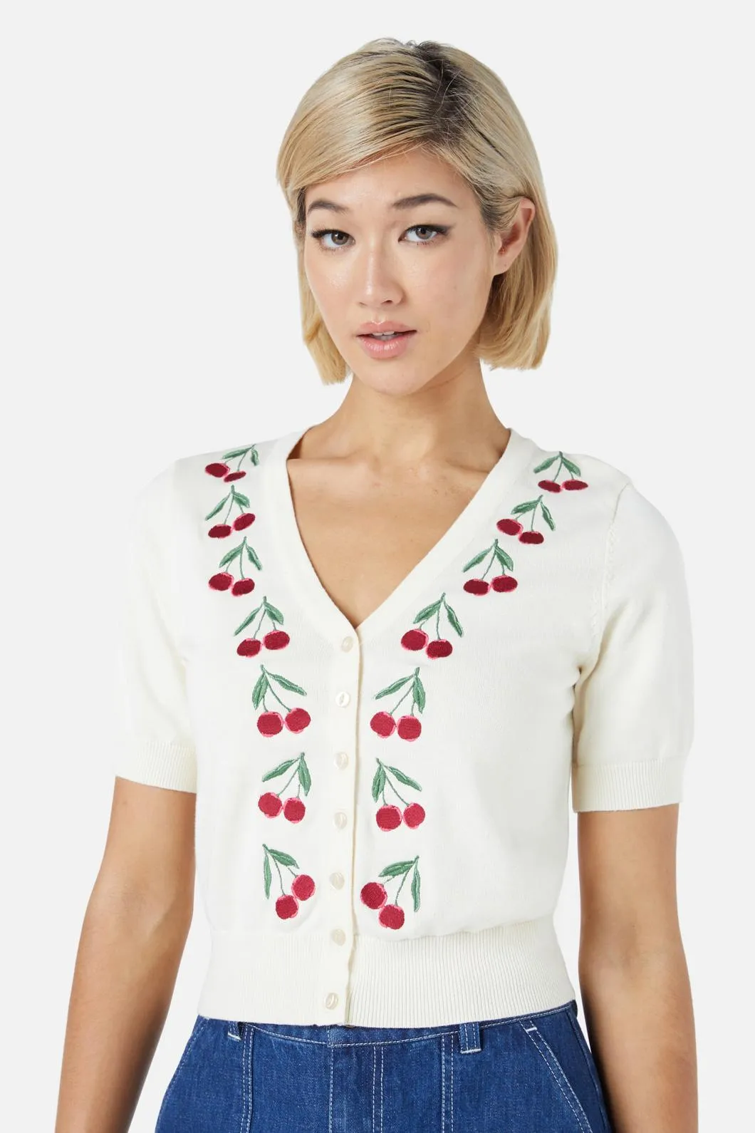 Cherry Embroidered Cardigan sold by Modcloth