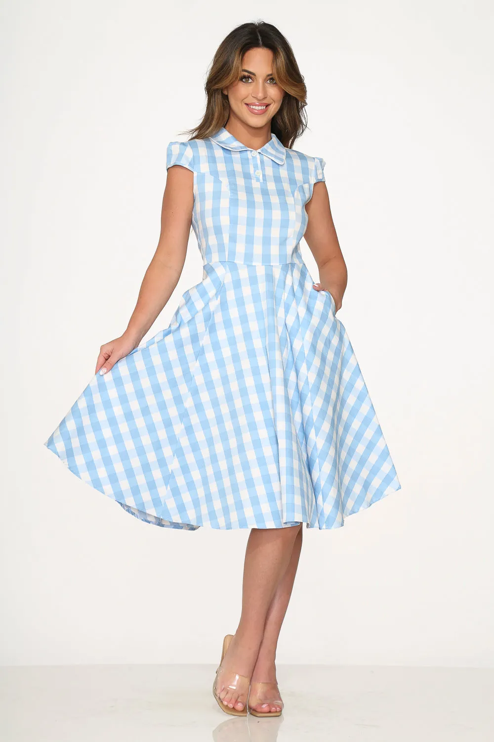 Blue Checkmate Swing Dress sold by Modcloth