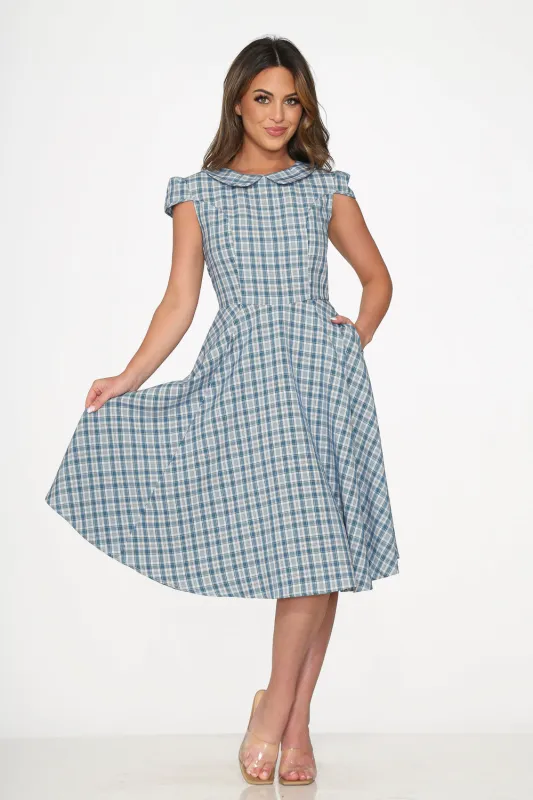 Blue Plaid Swing Dress sold by Modcloth