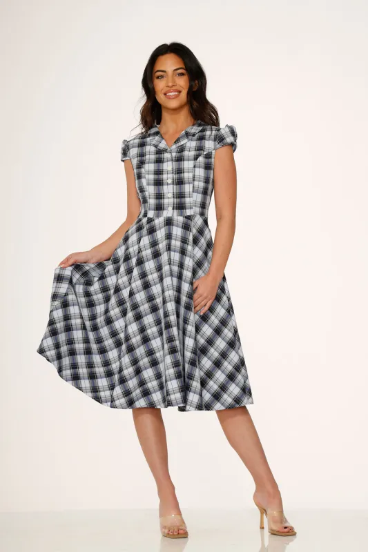 Blue Plaid Swing Dress sold by Modcloth