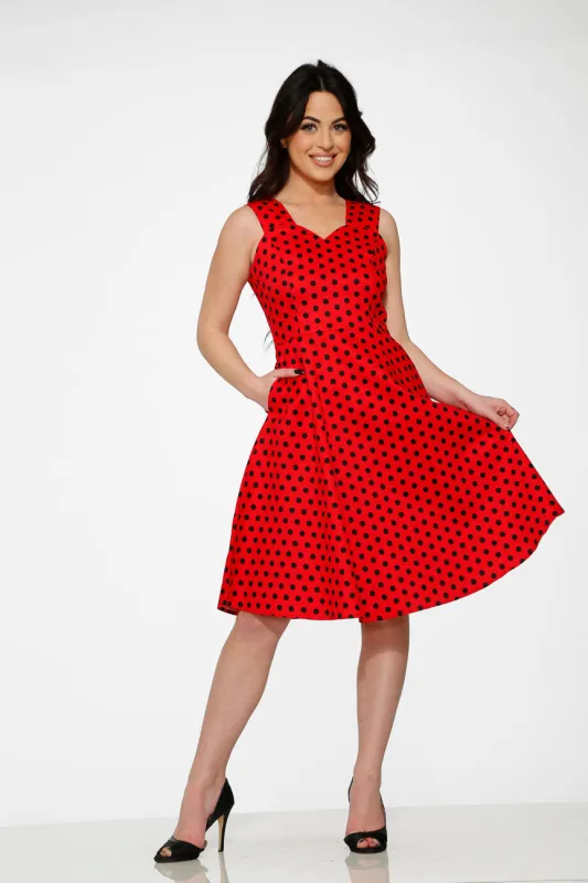 Red & Black Polka Dot Swing Dress sold by Modcloth