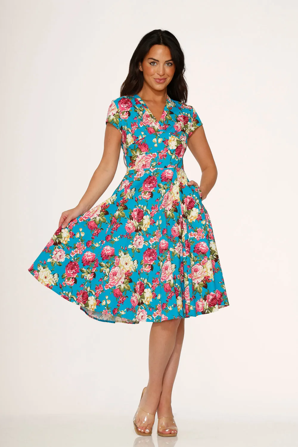 Blue & Pink Floral Swing Dress sold by Modcloth