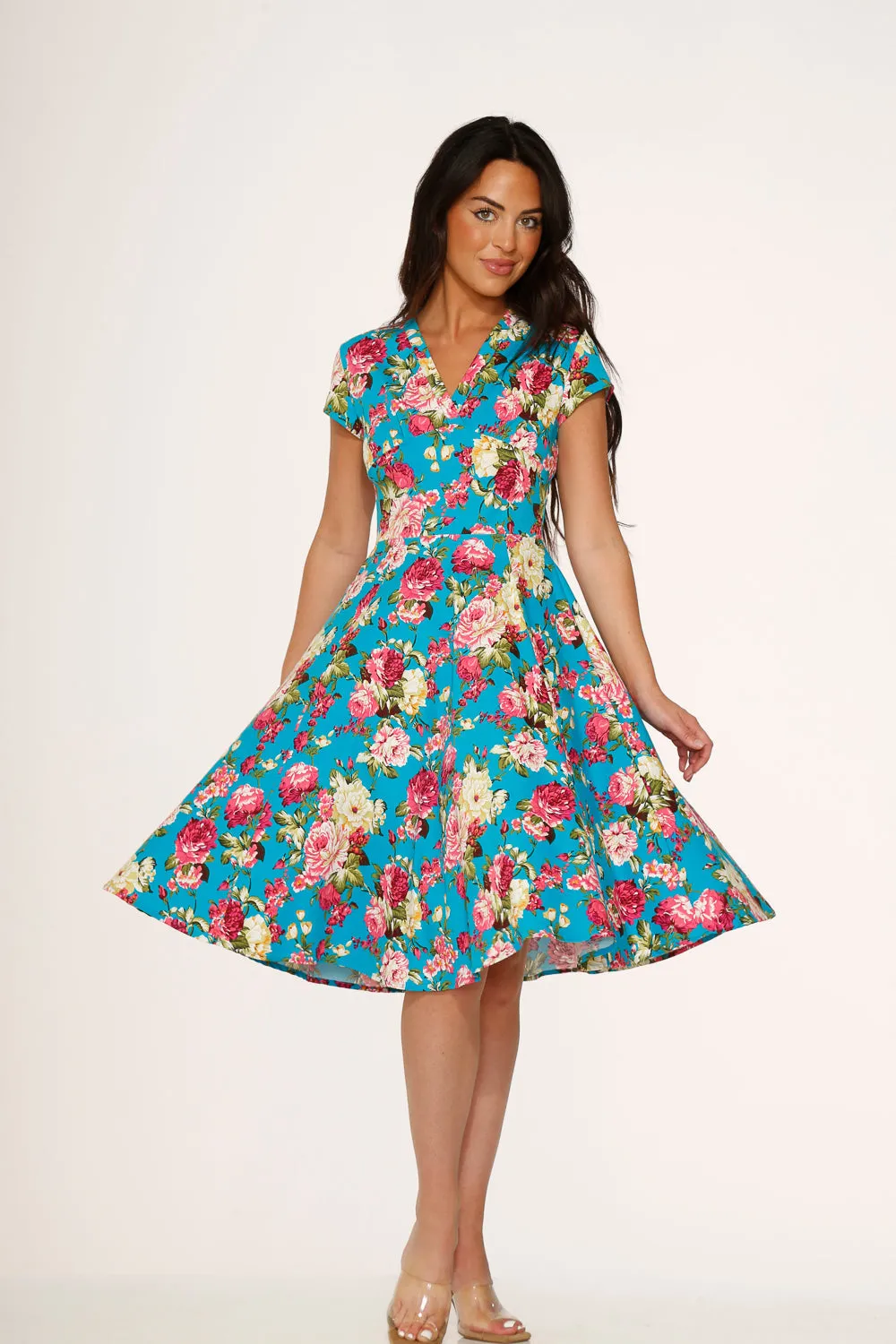 Blue & Pink Floral Swing Dress sold by Modcloth product image thumbnail 4