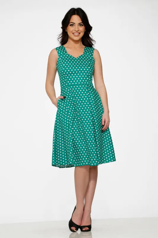 Green & White Polka Dot Dress sold by Modcloth