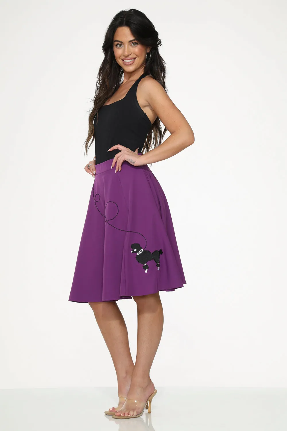 Purple Black Embroidered Poodle Swing Skirt sold by Modcloth product image thumbnail 4
