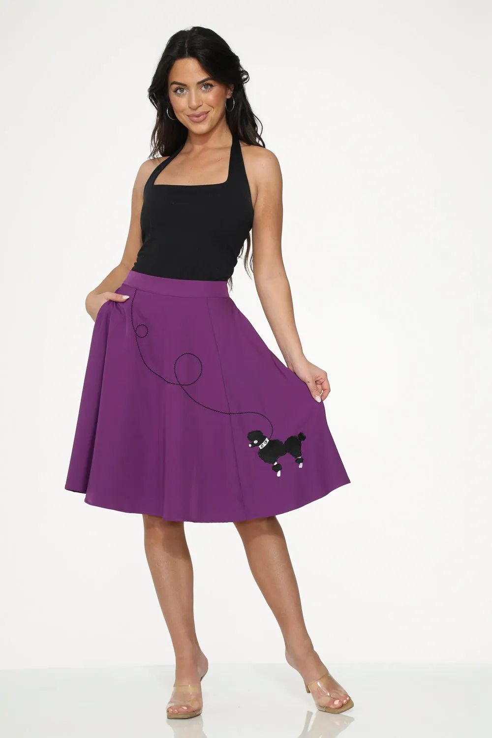 Purple Black Embroidered Poodle Swing Skirt sold by Modcloth