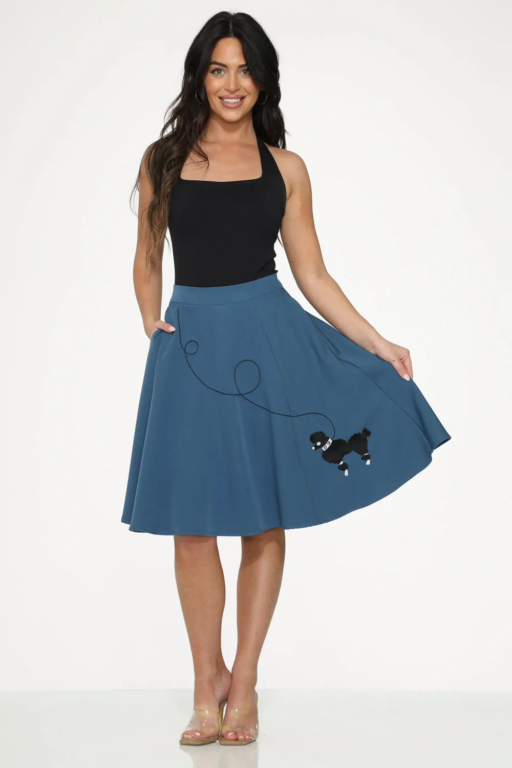 Blue Embroidered Poodle Swing Skirt sold by Modcloth
