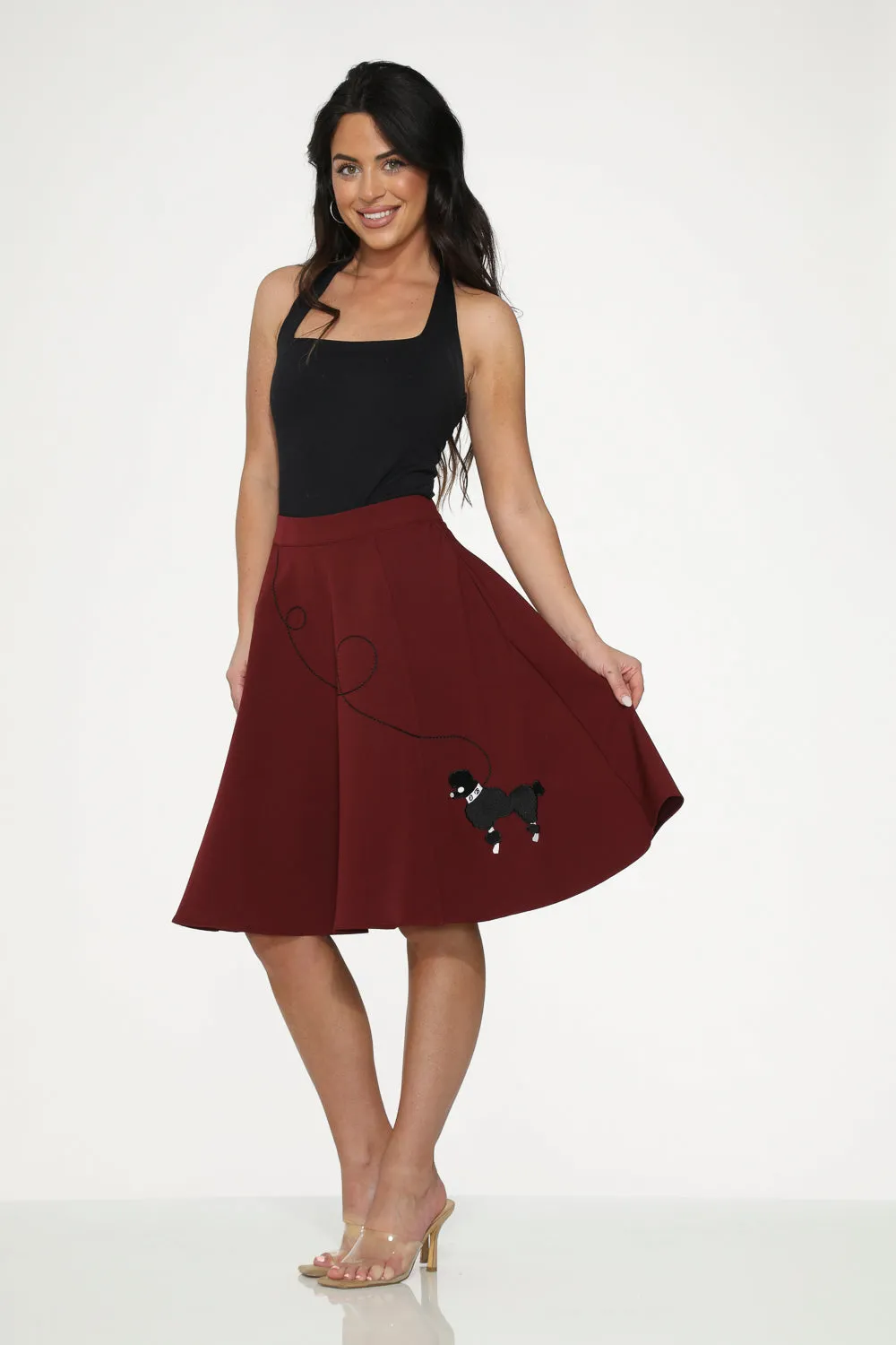 Burgundy Black Embroidered Poodle Swing Skirt sold by Modcloth product image thumbnail 3