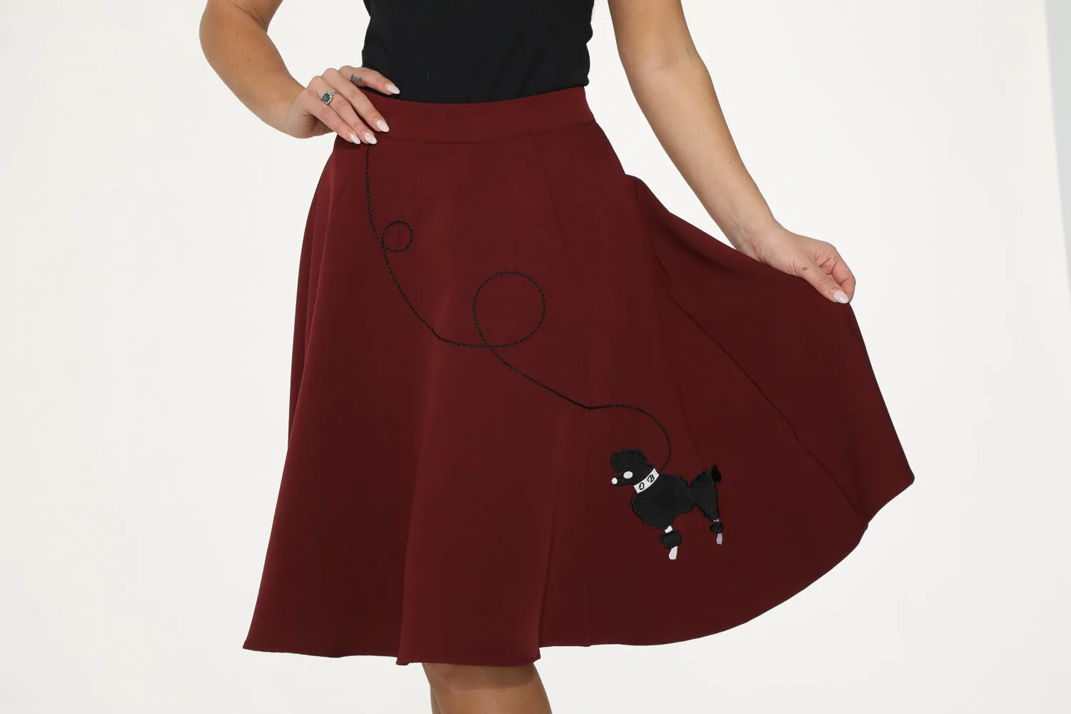 Burgundy Black Embroidered Poodle Swing Skirt sold by Modcloth product image thumbnail 5