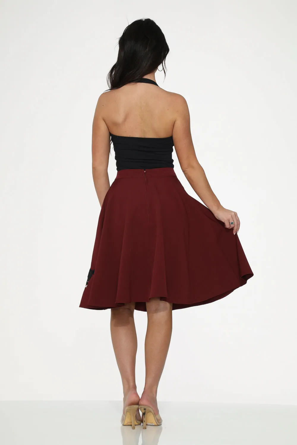 Burgundy Black Embroidered Poodle Swing Skirt sold by Modcloth product image thumbnail 4