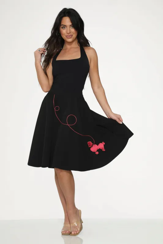 Black Hot Pink Embroidered Poodle Swing Skirt sold by Modcloth