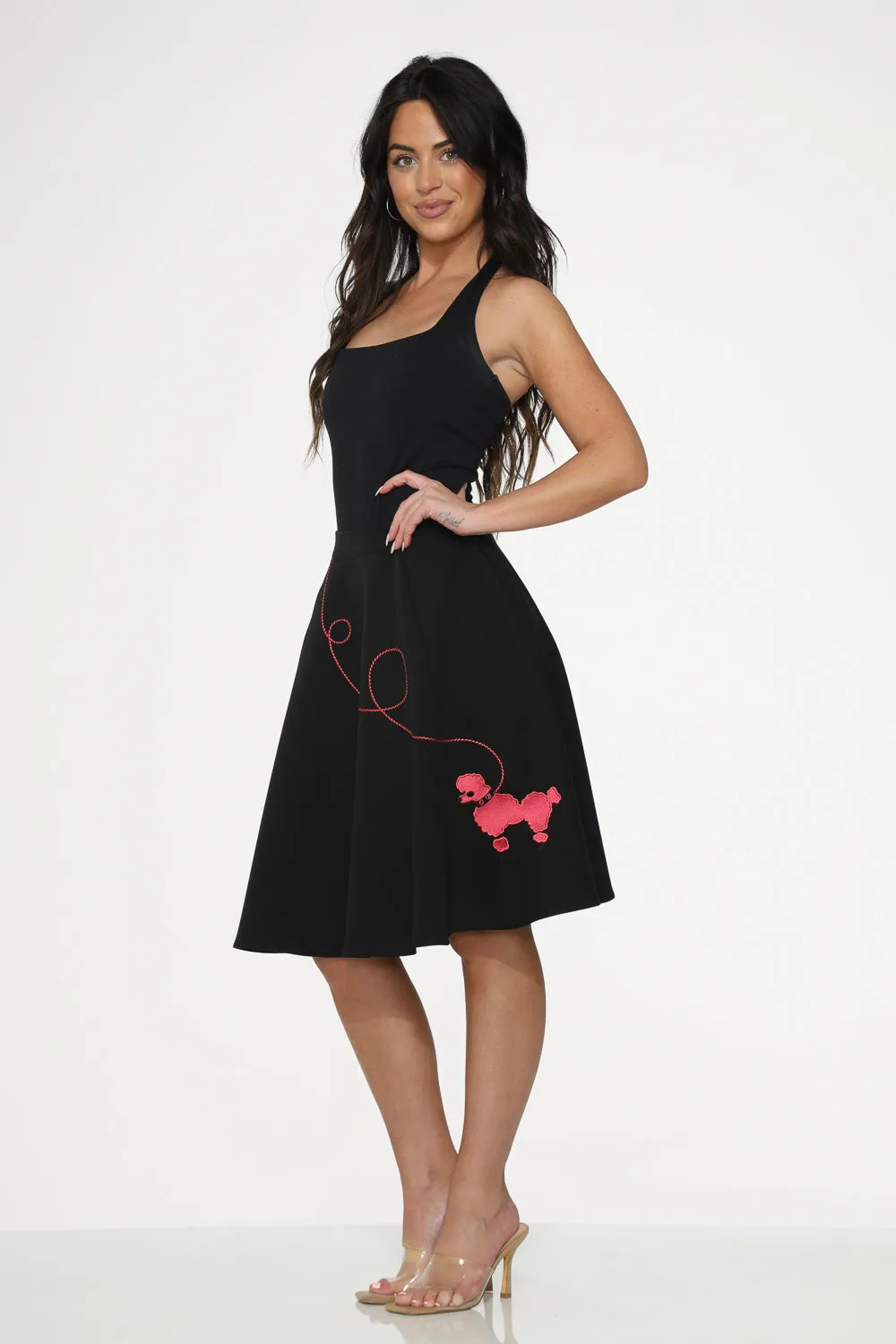 Black Hot Pink Embroidered Poodle Swing Skirt sold by Modcloth product image thumbnail 3