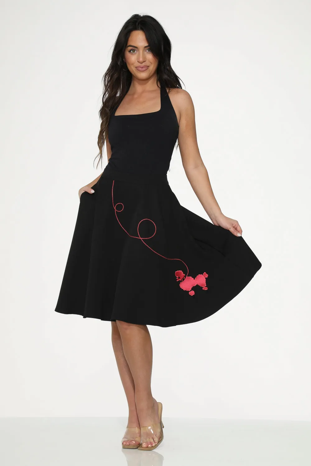 Black Hot Pink Embroidered Poodle Swing Skirt sold by Modcloth product image thumbnail 2