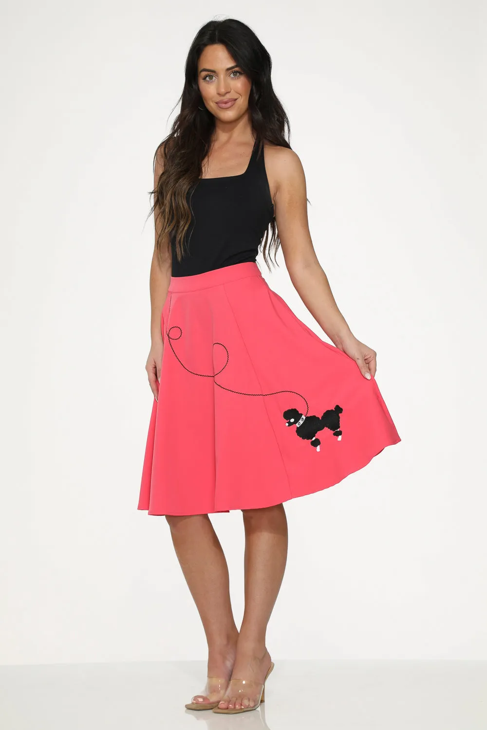 Hot Pink Black Embroidered Poodle Swing Skirt sold by Modcloth product image thumbnail 5