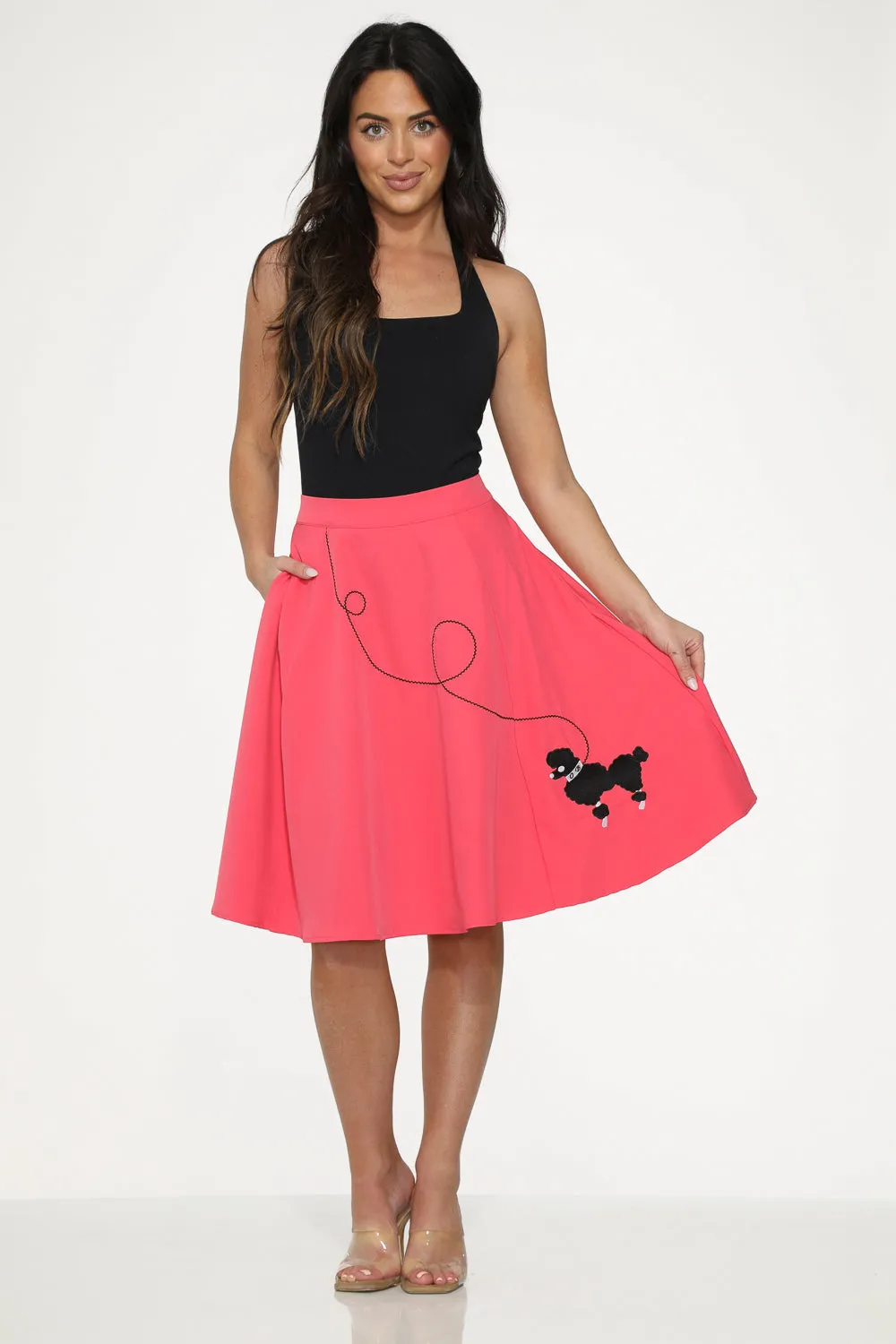 Hot Pink Black Embroidered Poodle Swing Skirt sold by Modcloth