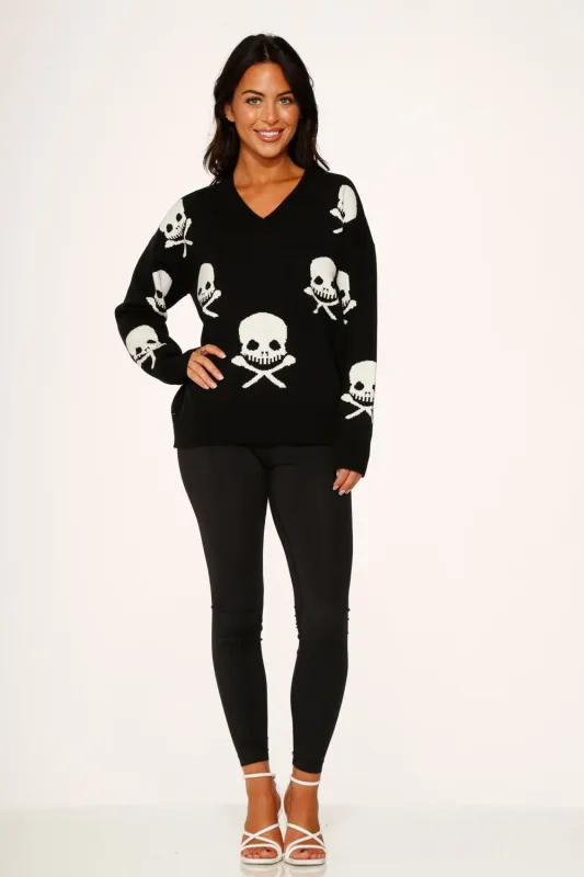 Black Skulls Sweater sold by Modcloth