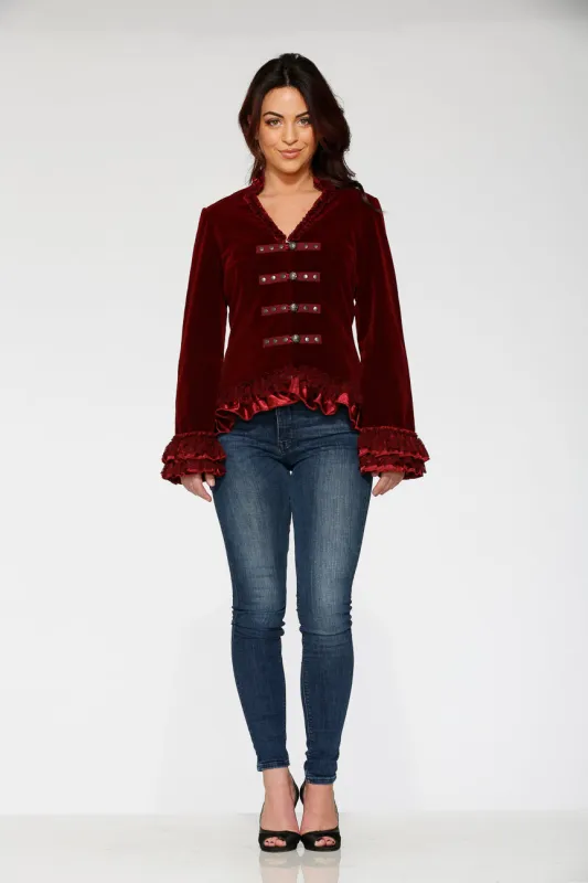 Burgundy Gloria Velvet Tailed Jacket sold by Modcloth
