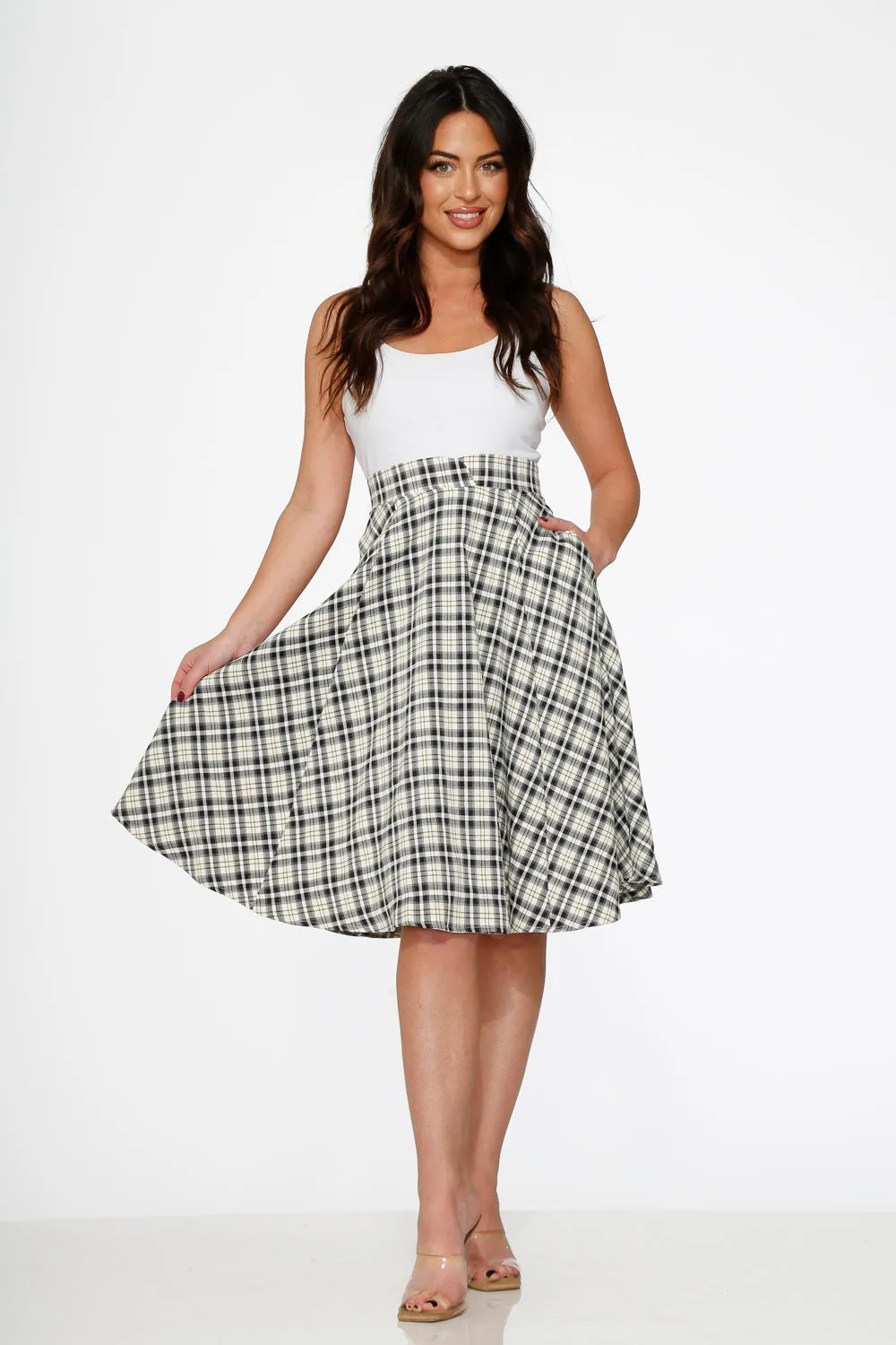 Off White Plaid Swing Skirt sold by Modcloth product image thumbnail 2