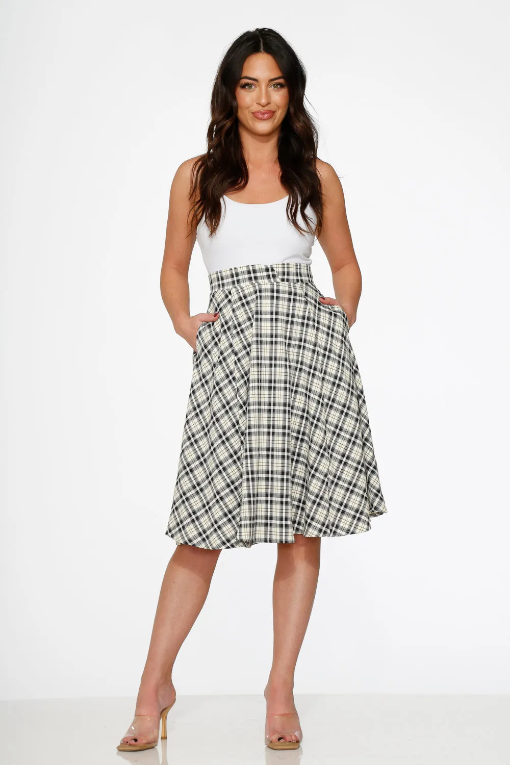 Off White Plaid Swing Skirt sold by Modcloth
