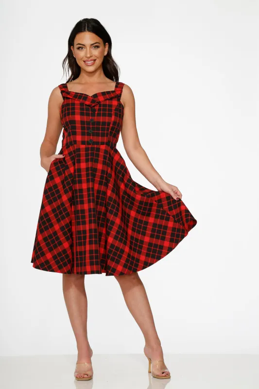 Red Plaid Swing Dress sold by Modcloth
