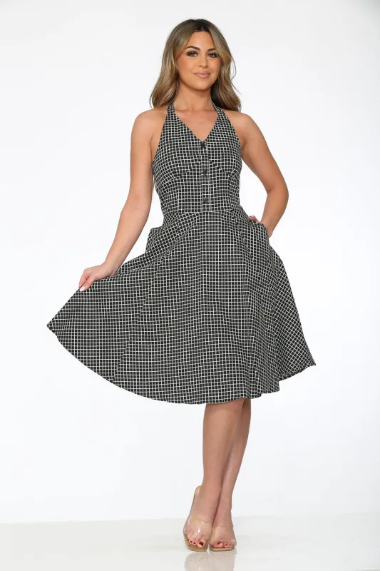 Black White Checkmate Halter Dress sold by Modcloth