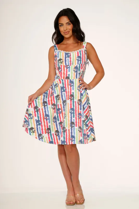 White Skulls Rainbow Swing Dress sold by Modcloth