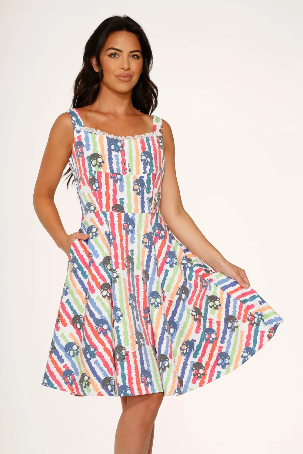 White Skulls Rainbow Swing Dress sold by Modcloth product image thumbnail 3