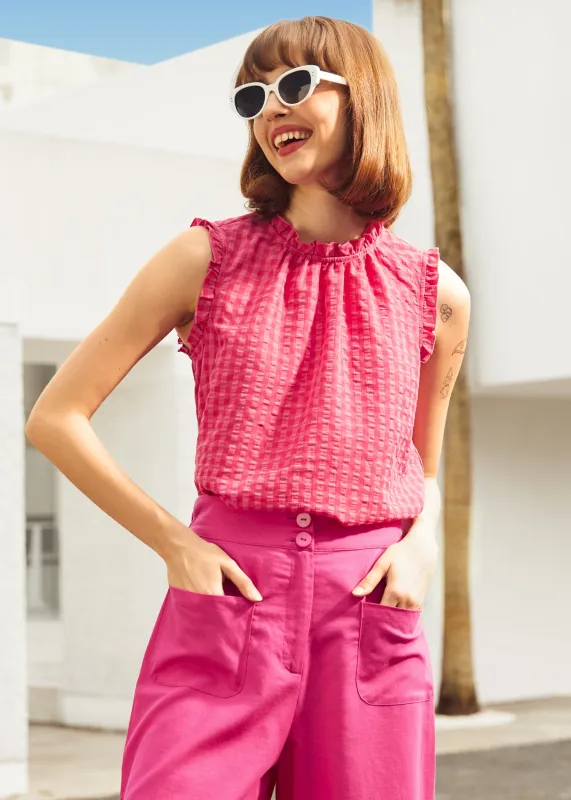 Raspberry Ruffle Blouse (Final Sale) sold by Modcloth